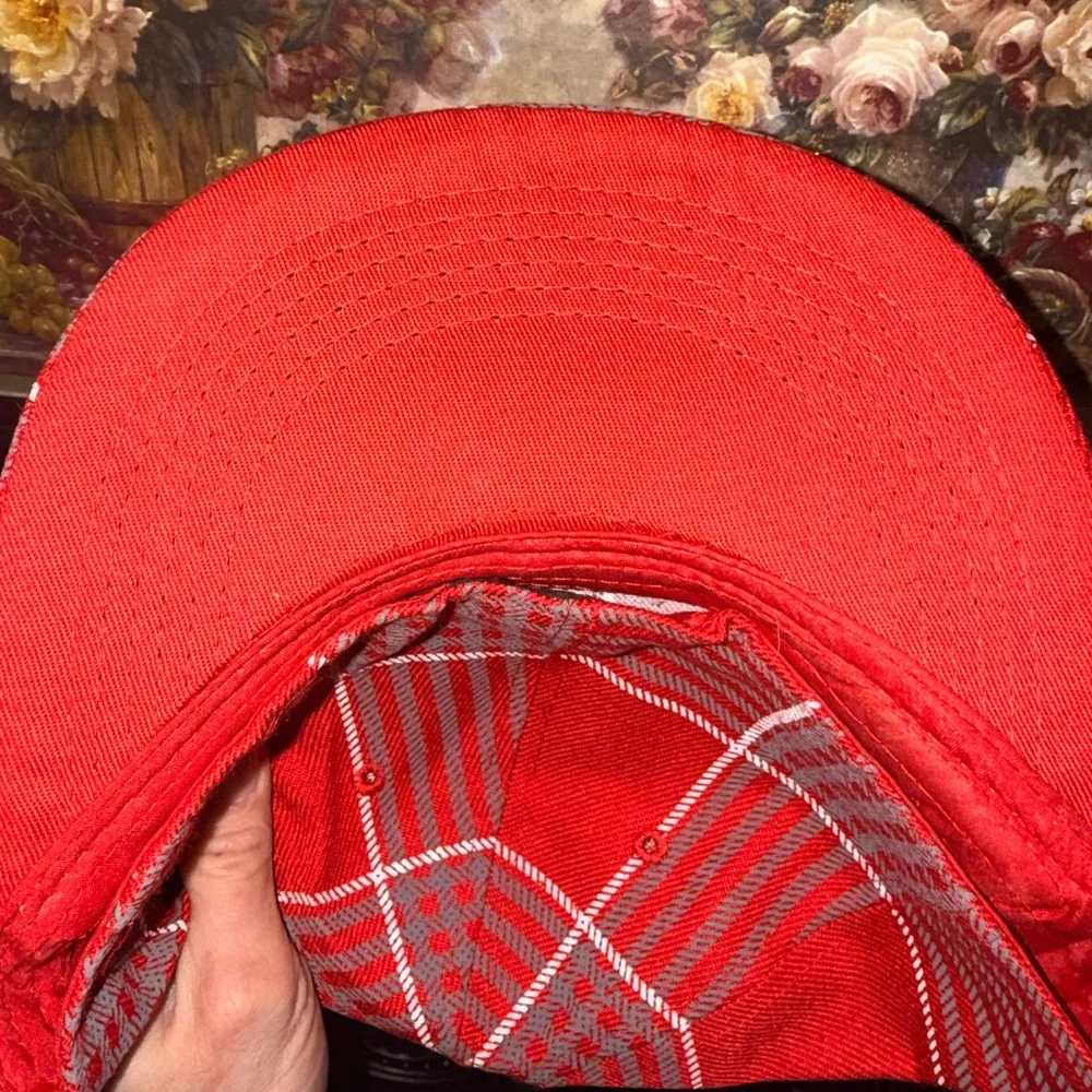 Vintage Red ,Grey Plaid NY Cap
